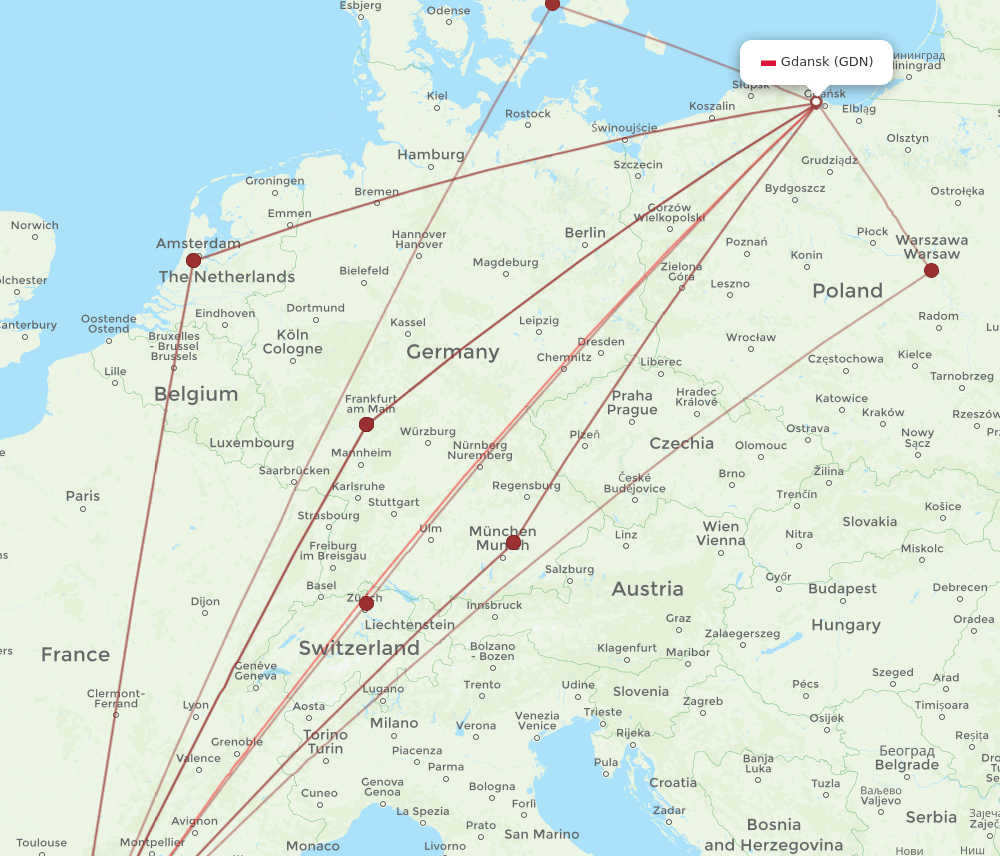 GDN-BCN flight routes