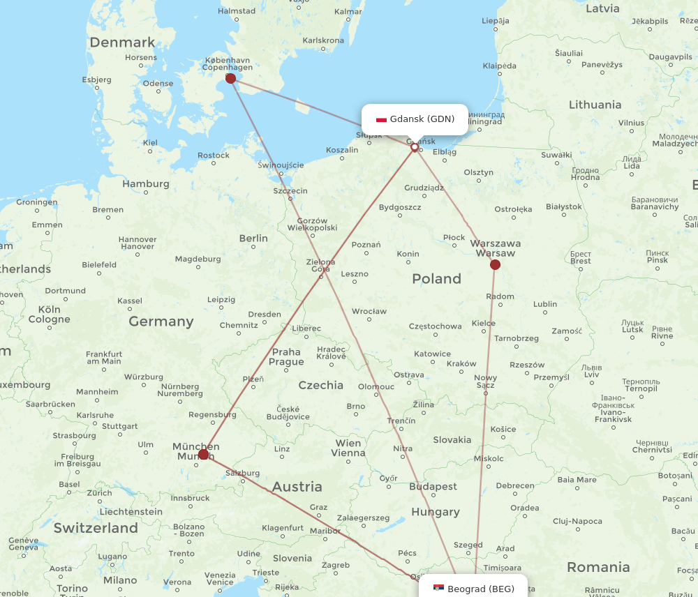 GDN-BEG flight routes