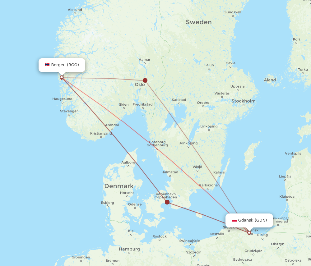 GDN to BGO flights and routes map