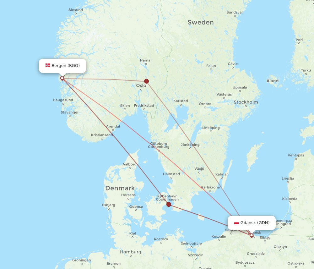 GDN-BGO flight routes