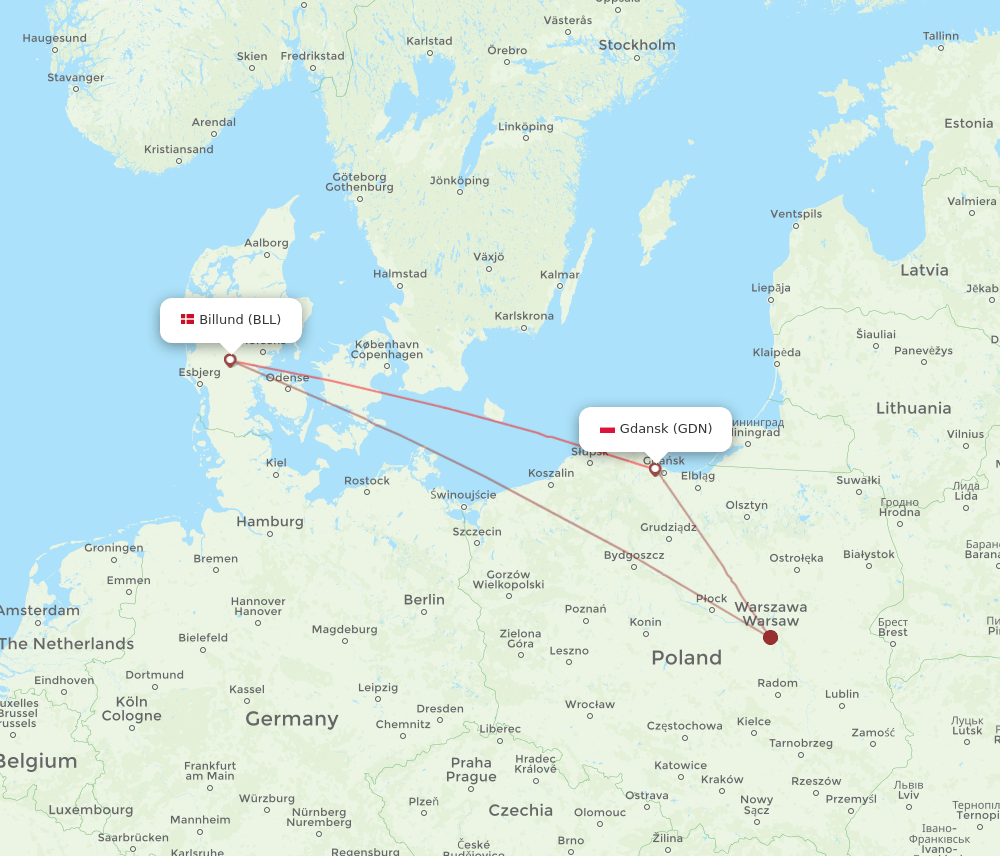 GDN-BLL flight routes