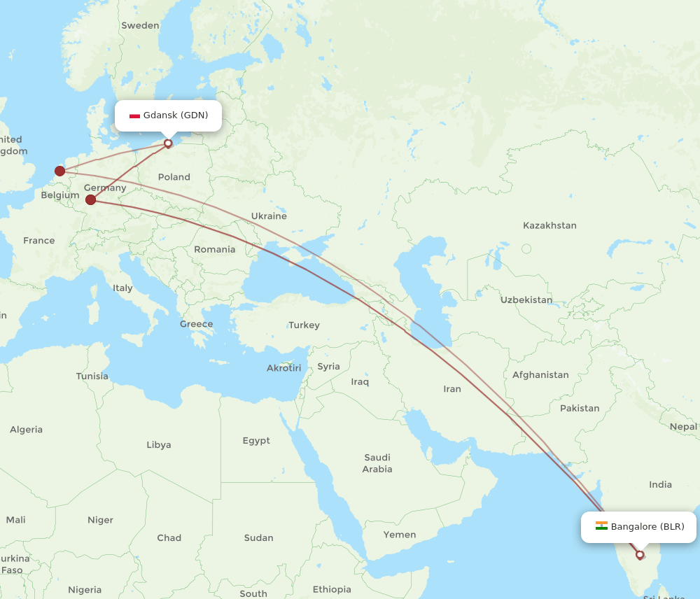 GDN-BLR flight routes