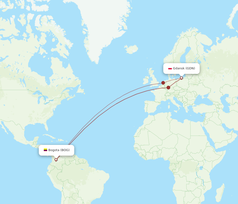 GDN-BOG flight routes