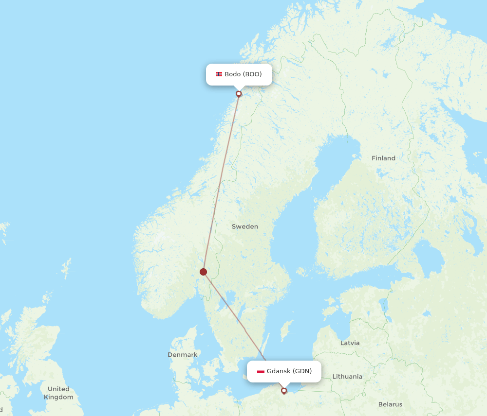 GDN to BOO flights and routes map