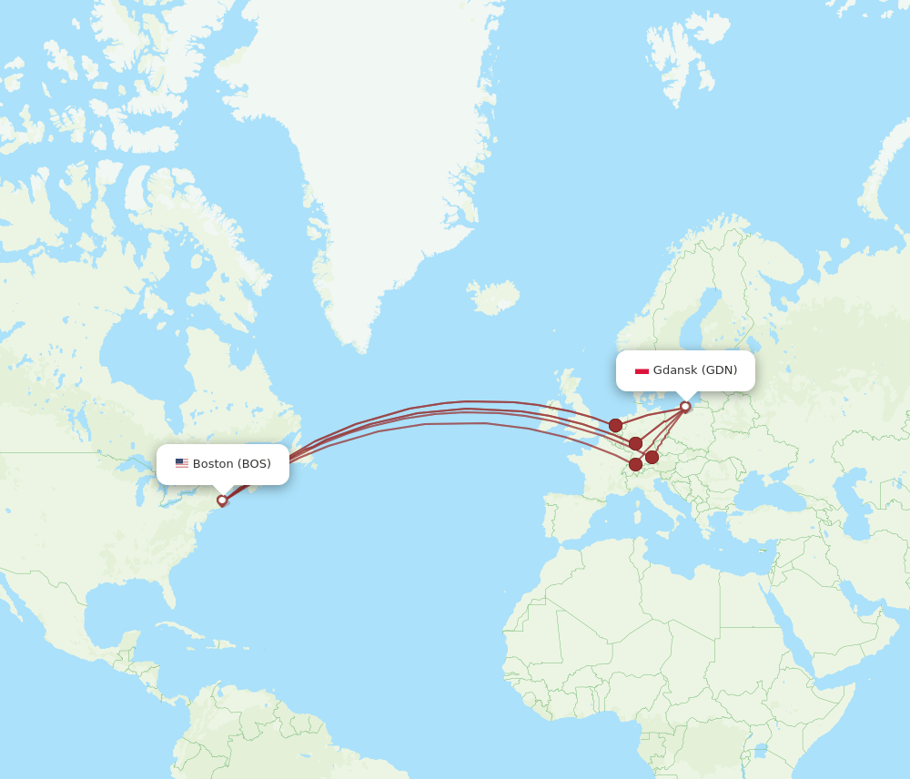 GDN-BOS flight routes