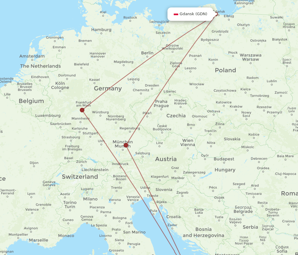 GDN-BRI flight routes