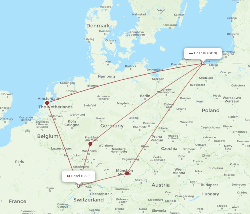 GDN to BSL flights and routes map