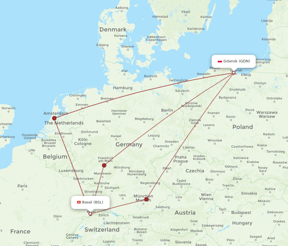 GDN-BSL flight routes
