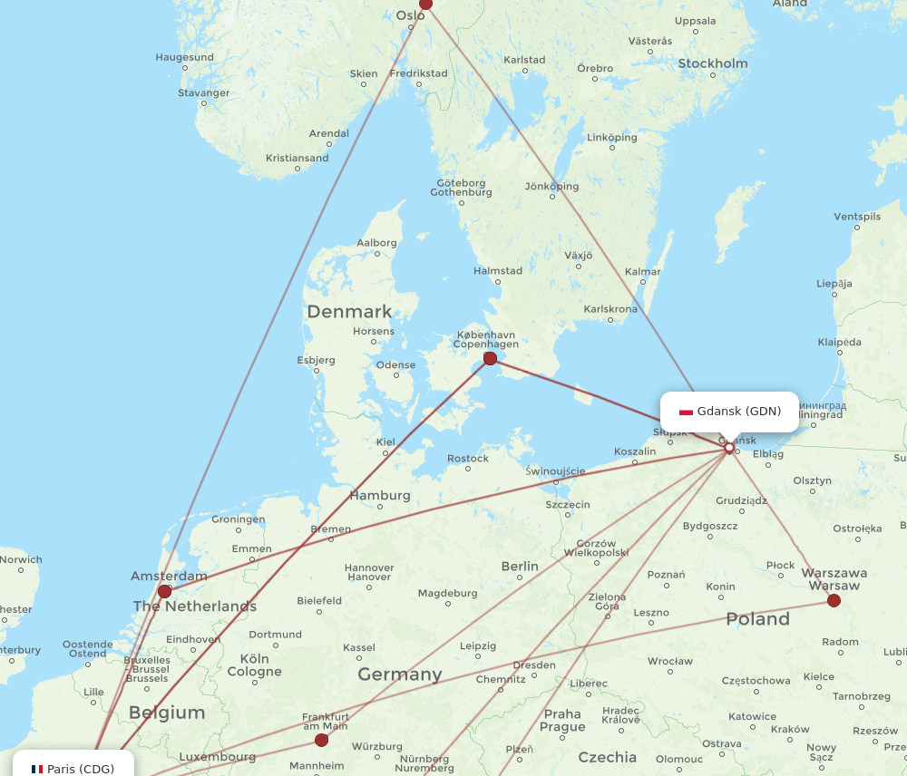 GDN to CDG flights and routes map