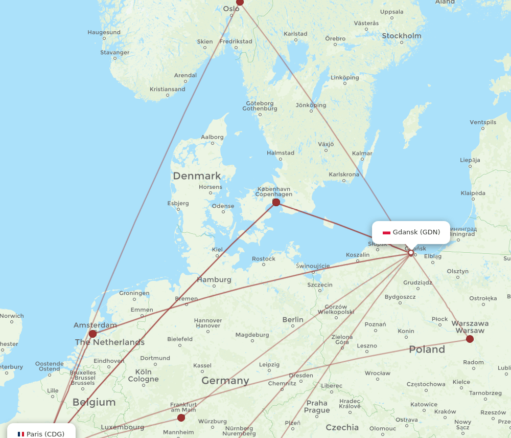 GDN-CDG flight routes