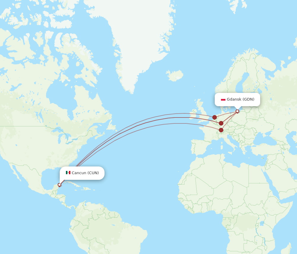 GDN-CUN flight routes