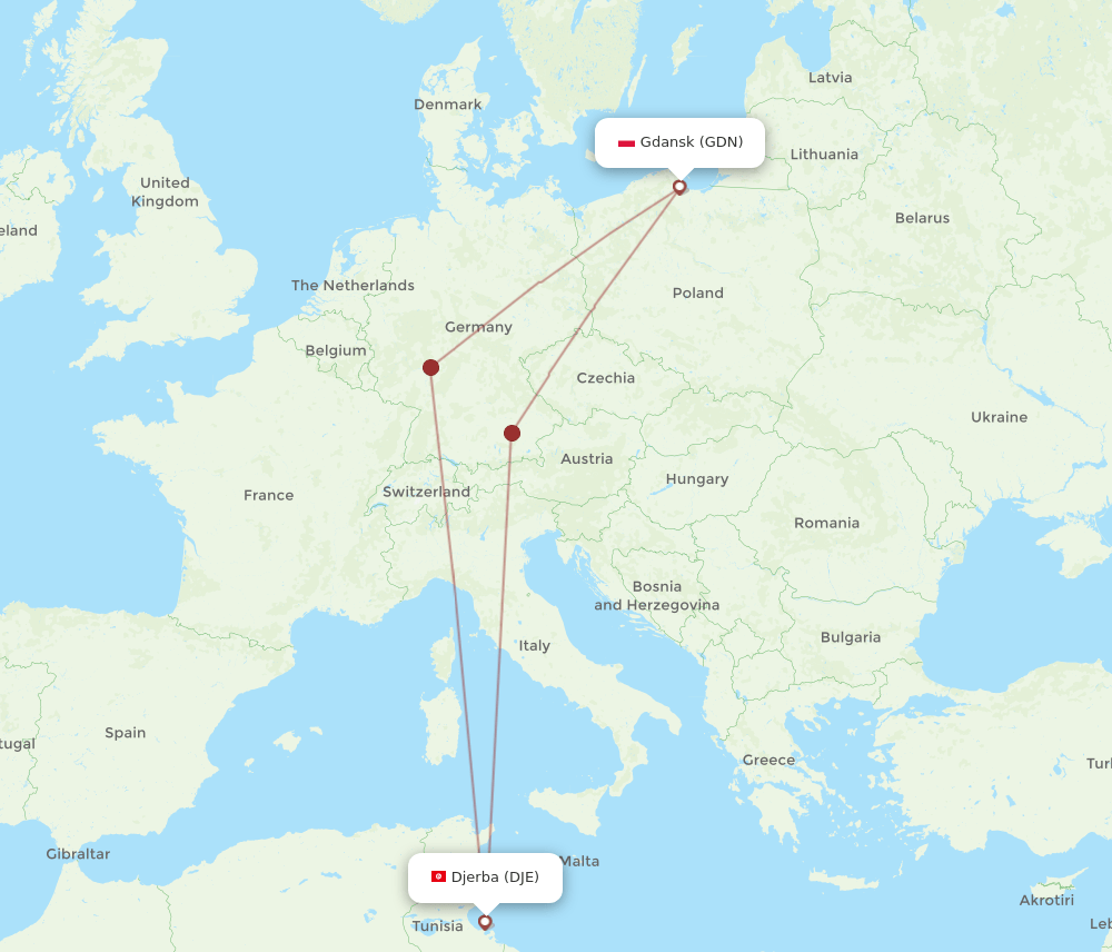 GDN-DJE flight routes