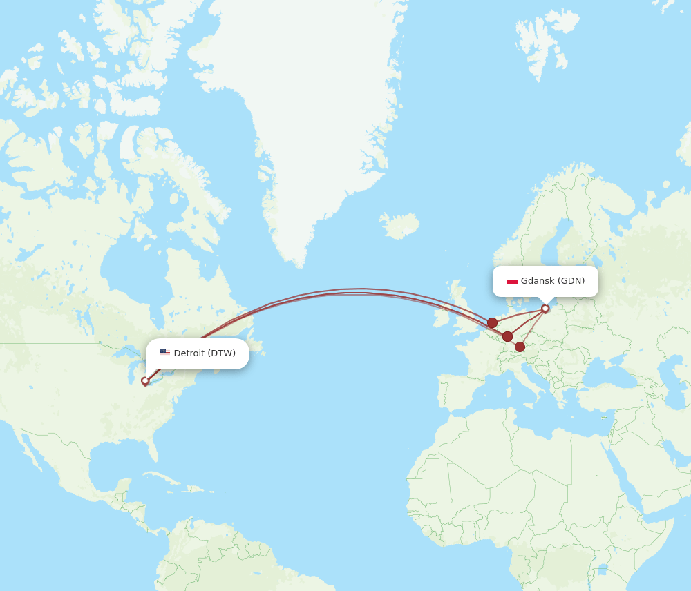 GDN-DTW flight routes