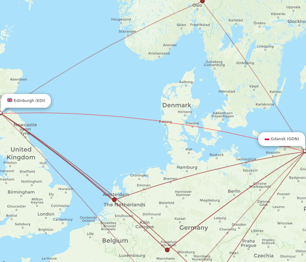 GDN to EDI flights and routes map