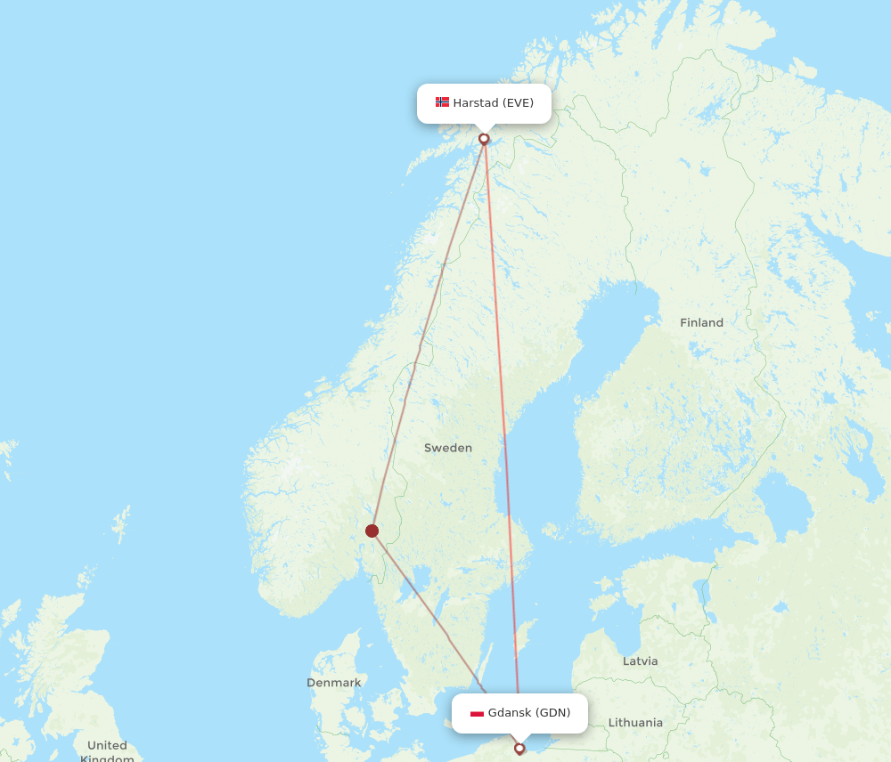 GDN to EVE flights and routes map