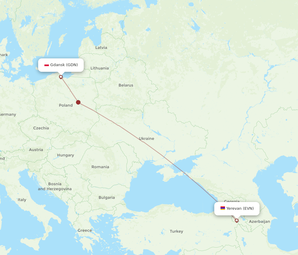 GDN to EVN flights and routes map