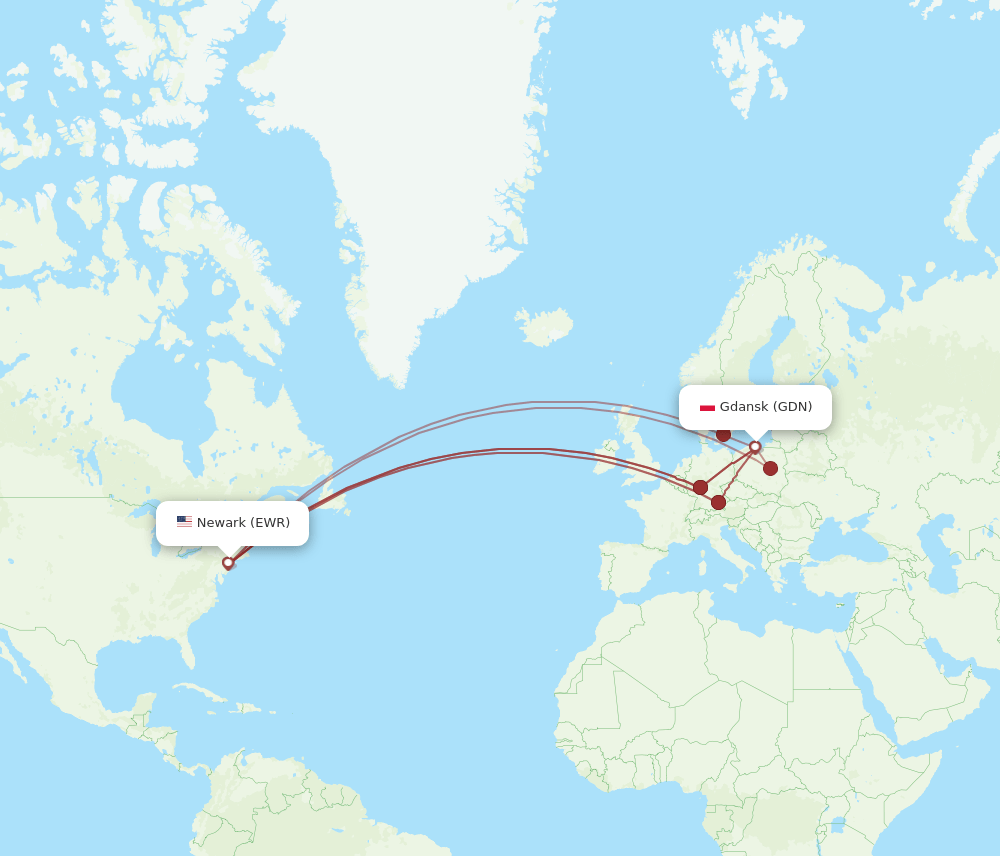 GDN to EWR flights and routes map