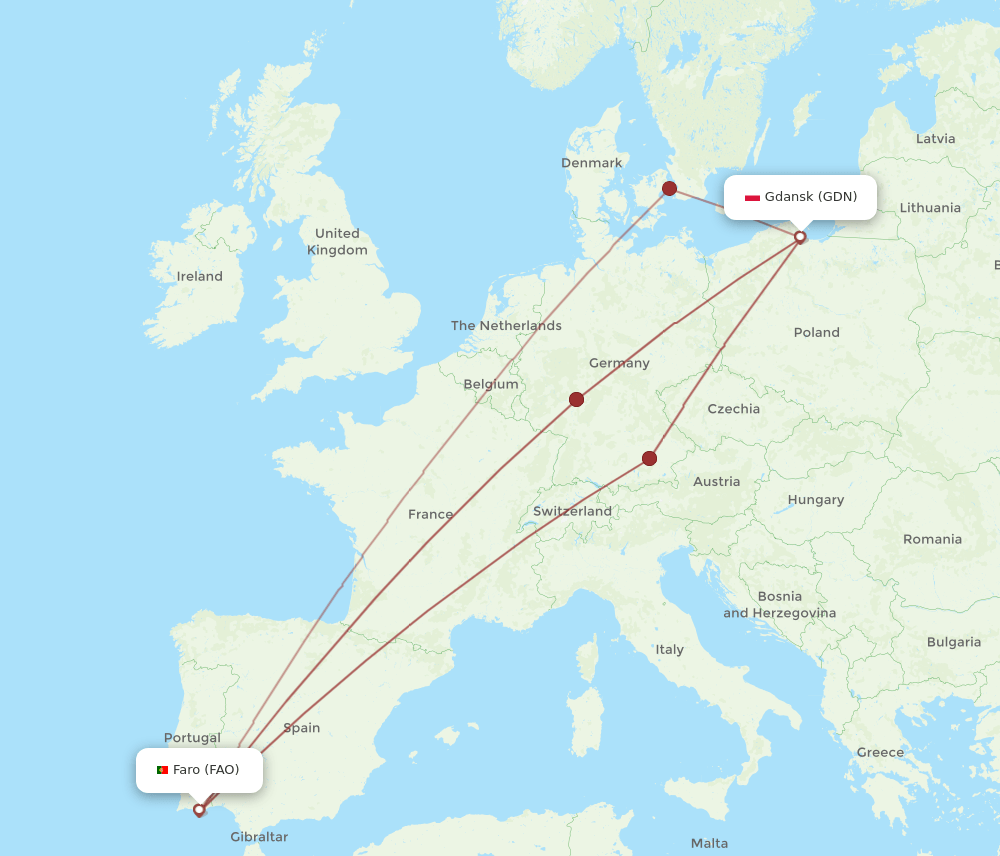 GDN-FAO flight routes