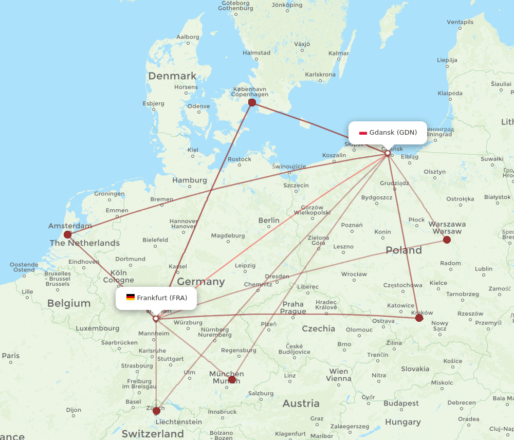 GDN-FRA flight routes