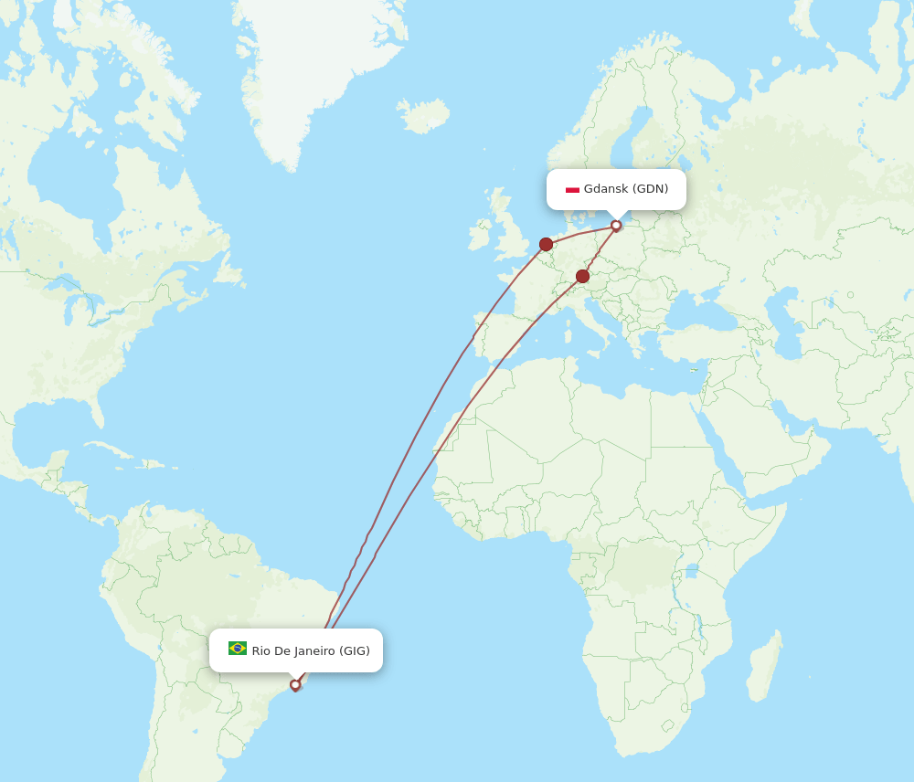 GDN to GIG flights and routes map