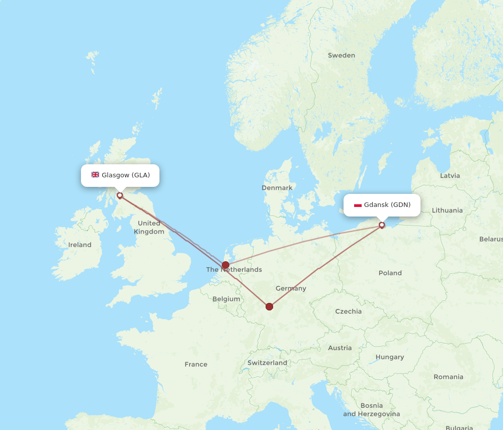 GDN to GLA flights and routes map