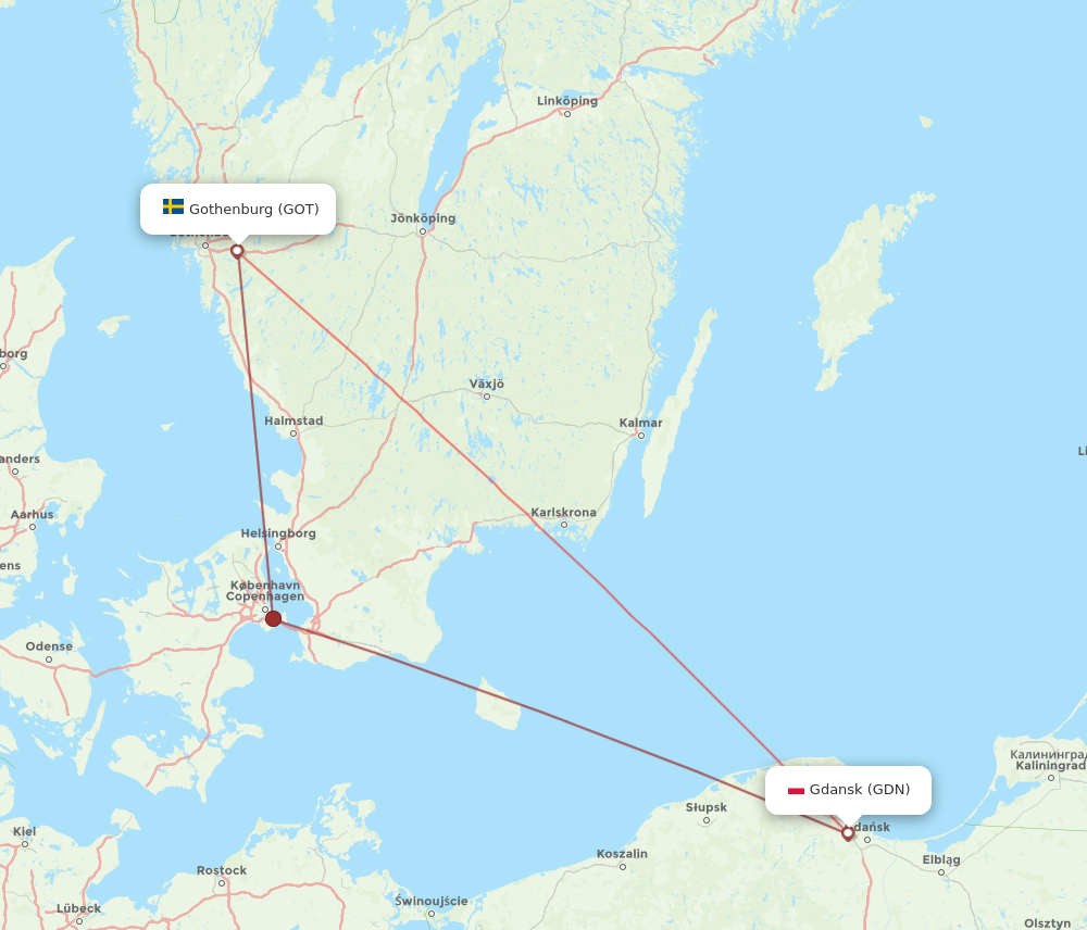 GDN to GOT flights and routes map
