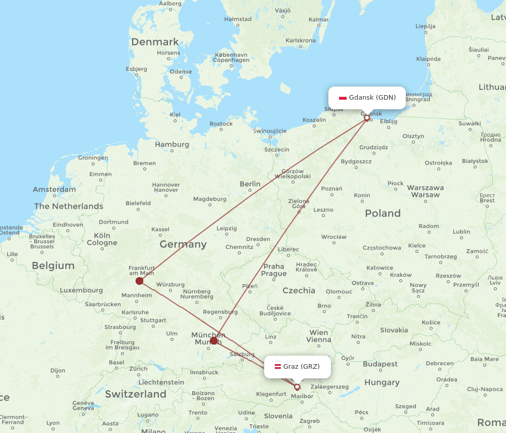 GDN to GRZ flights and routes map
