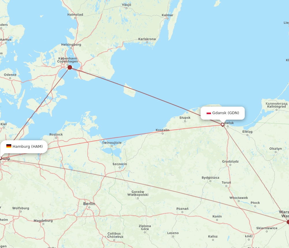 GDN to HAM flights and routes map