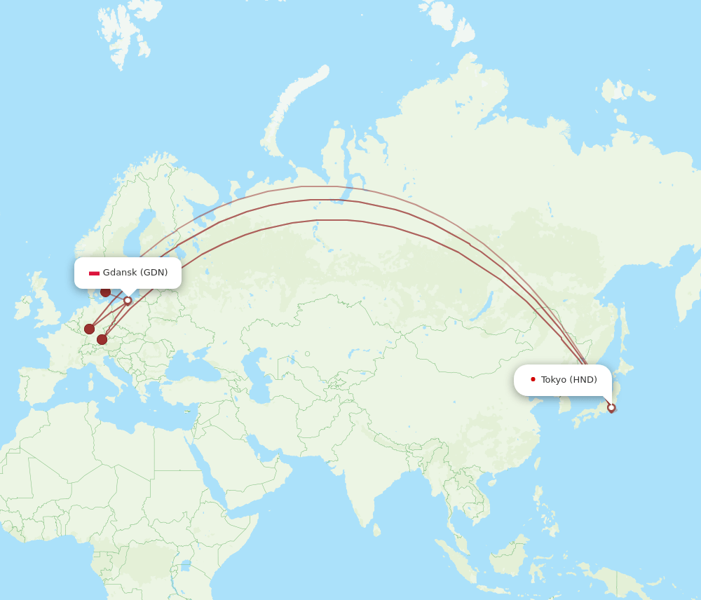 GDN-HND flight routes