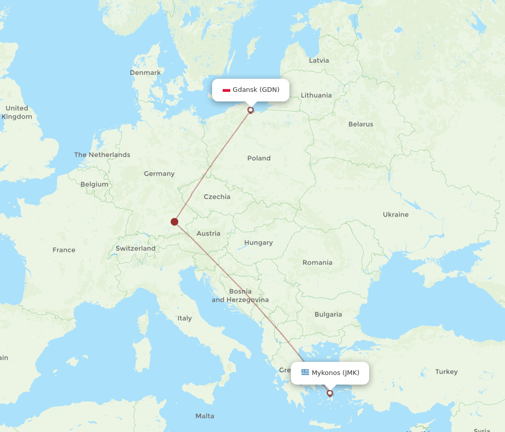 GDN-JMK flight routes