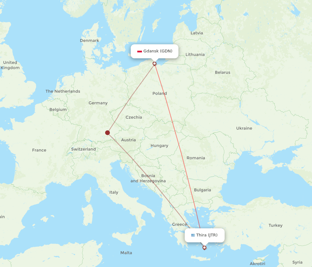 GDN-JTR flight routes