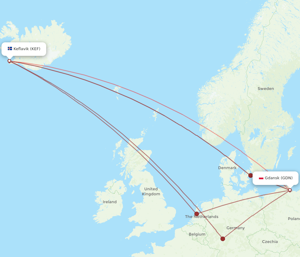 GDN-KEF flight routes
