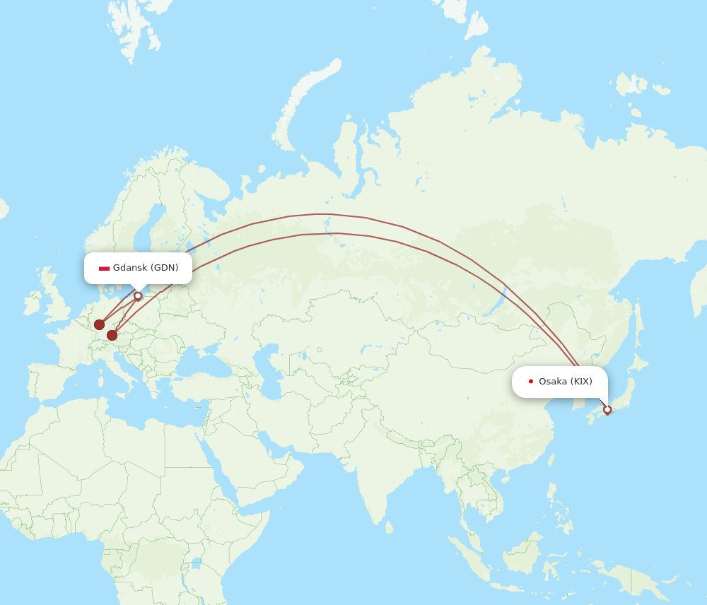 GDN-KIX flight routes