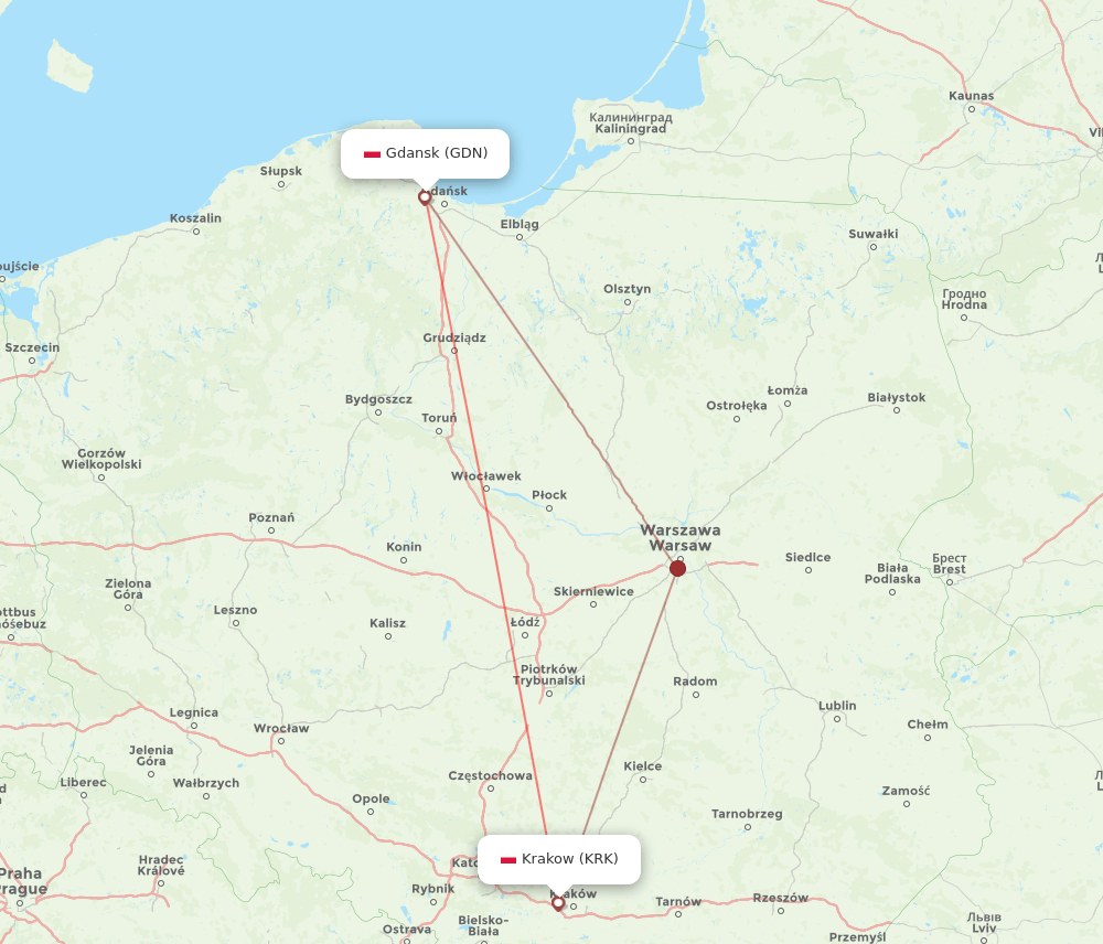 GDN-KRK flight routes