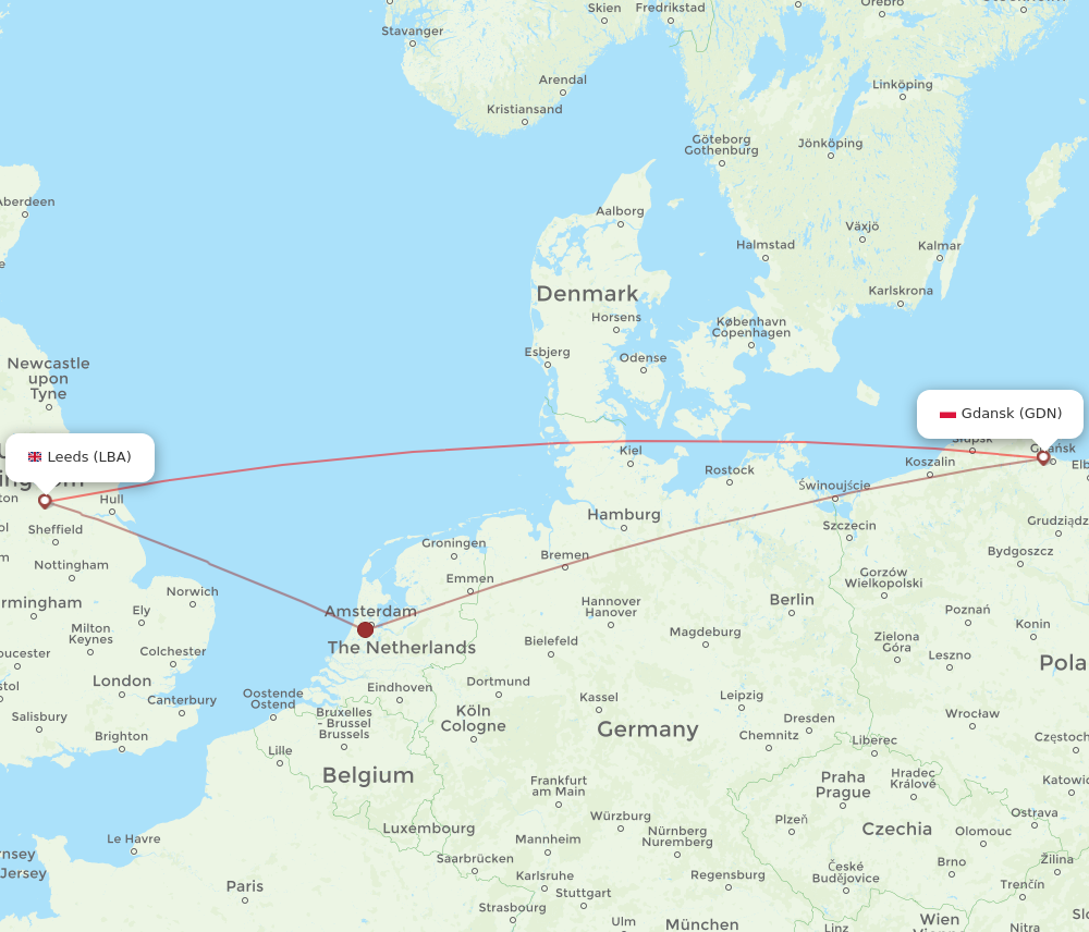 GDN to LBA flights and routes map