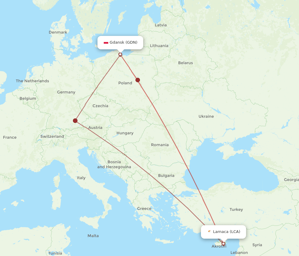 GDN-LCA flight routes