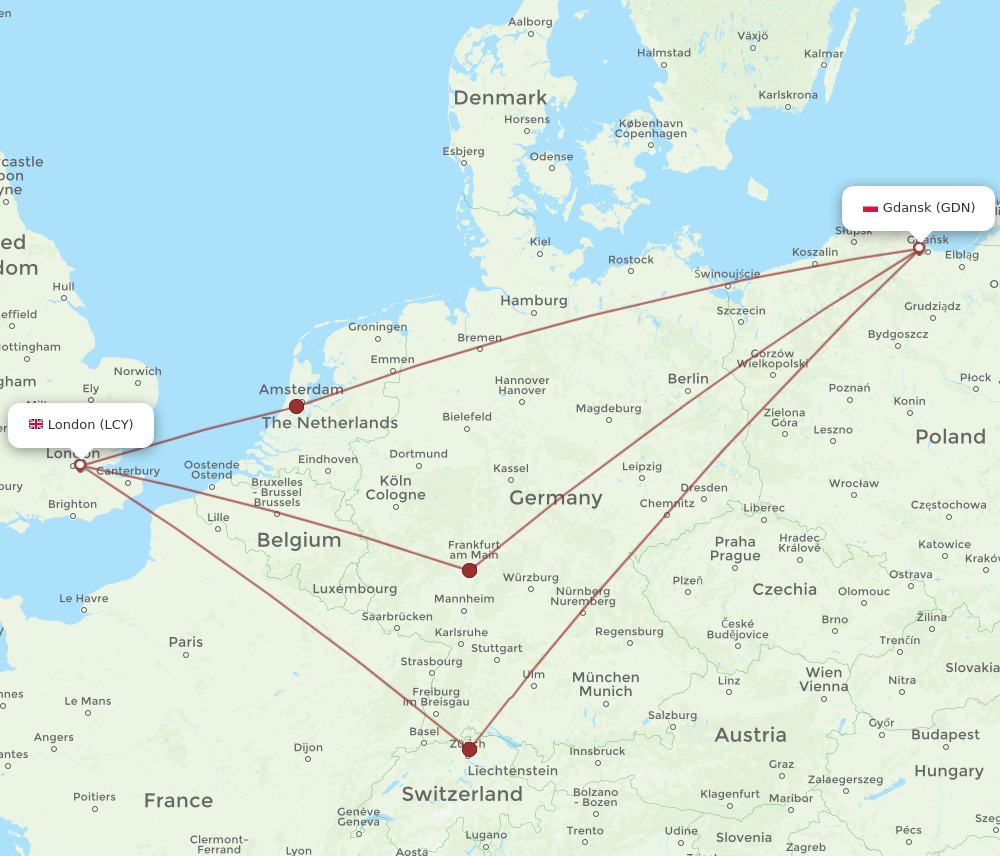 GDN to LCY flights and routes map
