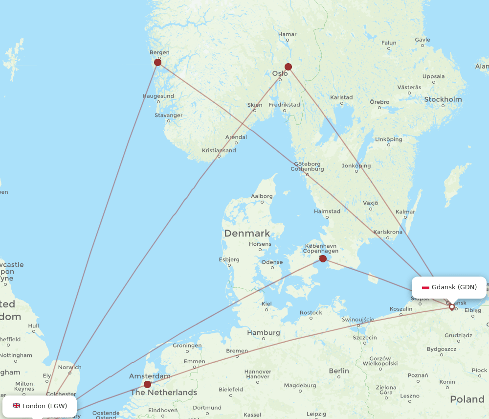 GDN-LGW flight routes
