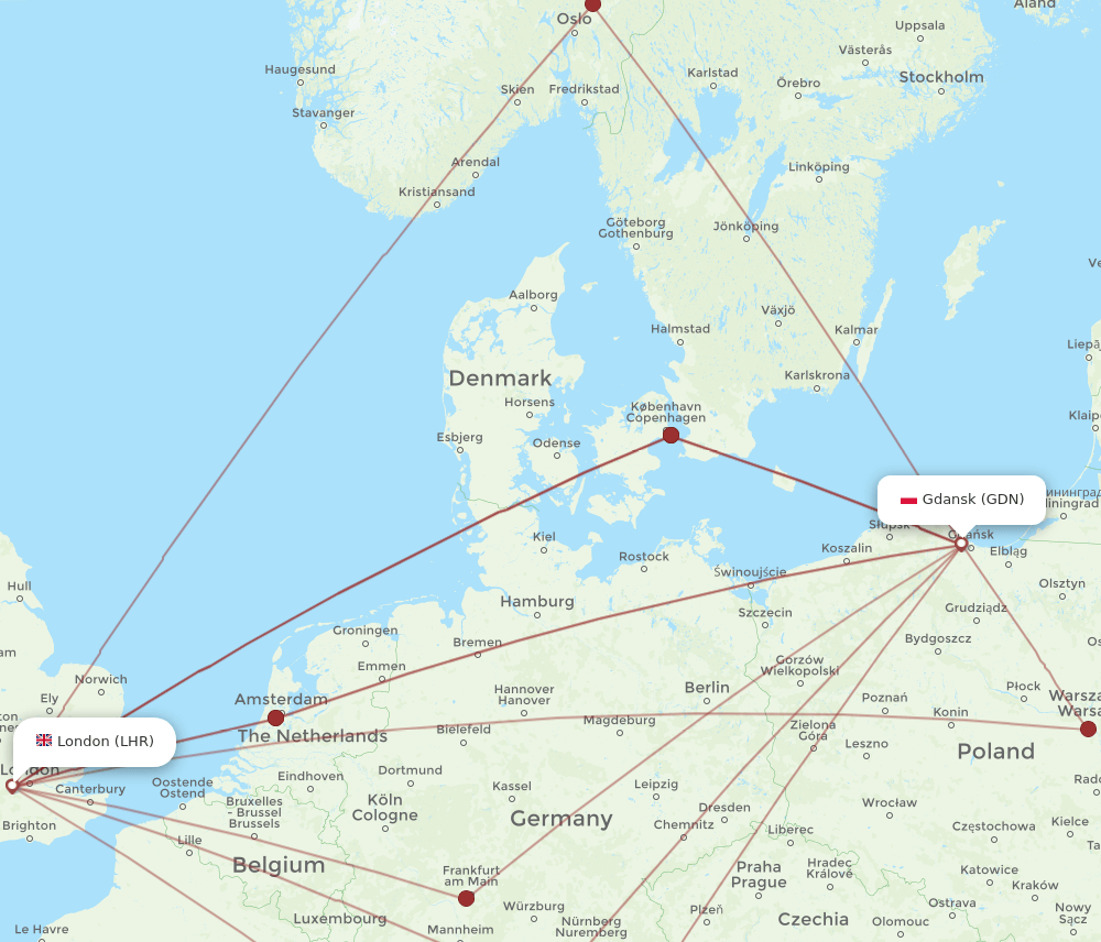 GDN-LHR flight routes