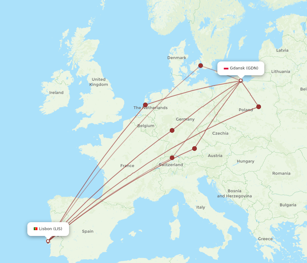 GDN-LIS flight routes