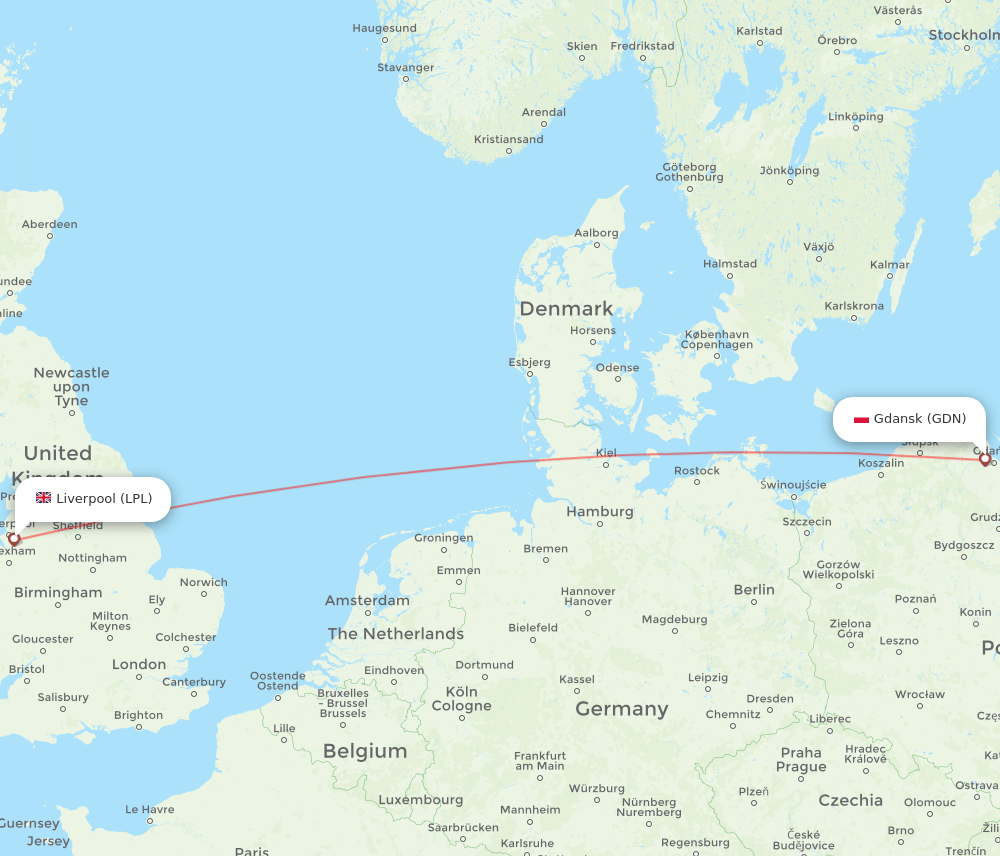 GDN to LPL flights and routes map