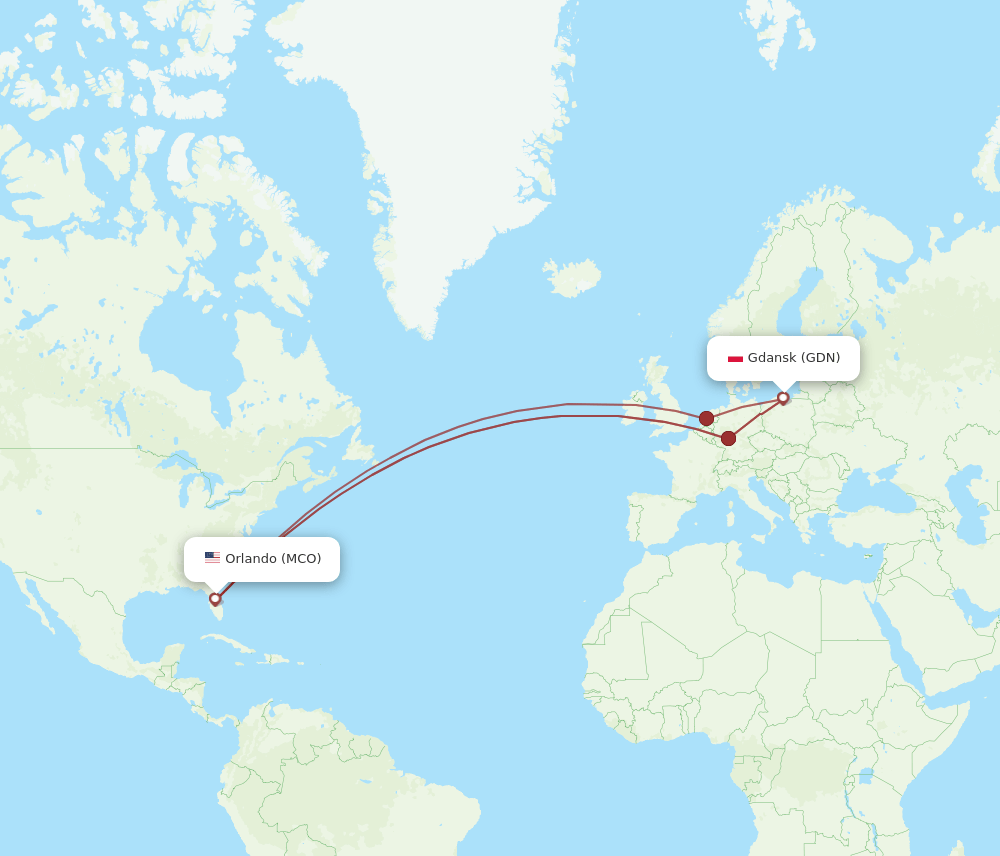 GDN to MCO flights and routes map
