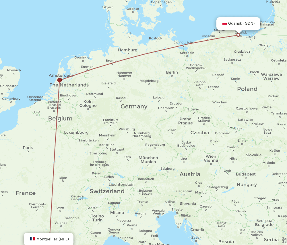 GDN to MPL flights and routes map