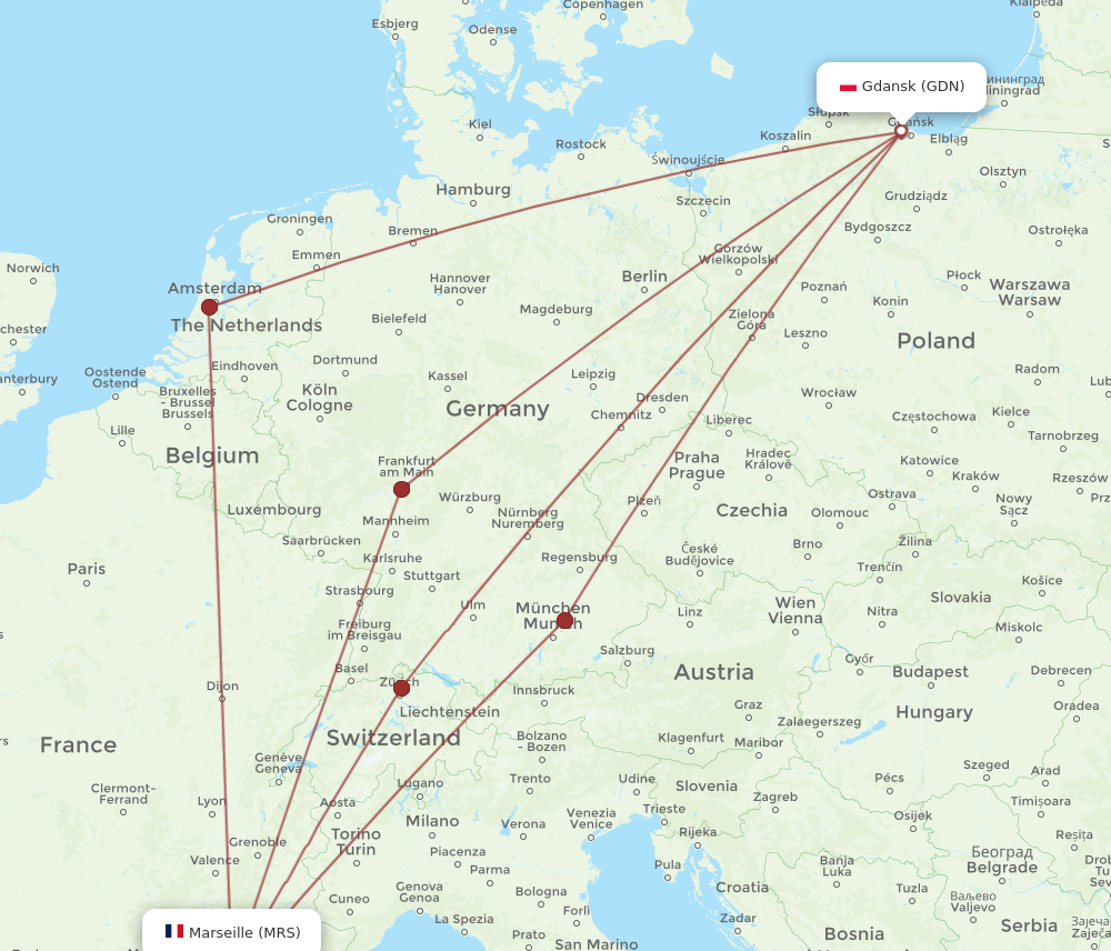 GDN to MRS flights and routes map
