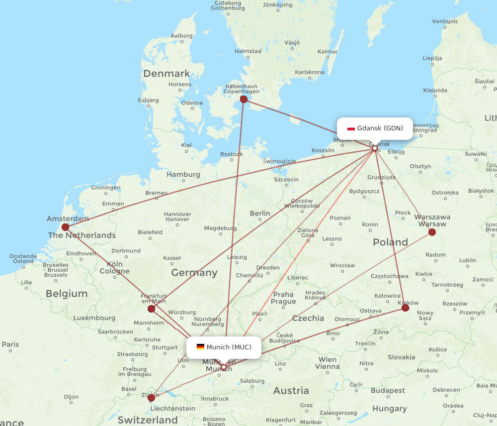GDN-MUC flight routes