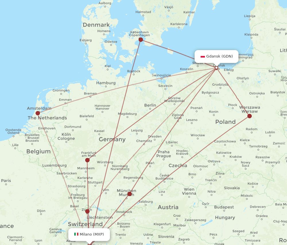 GDN-MXP flight routes
