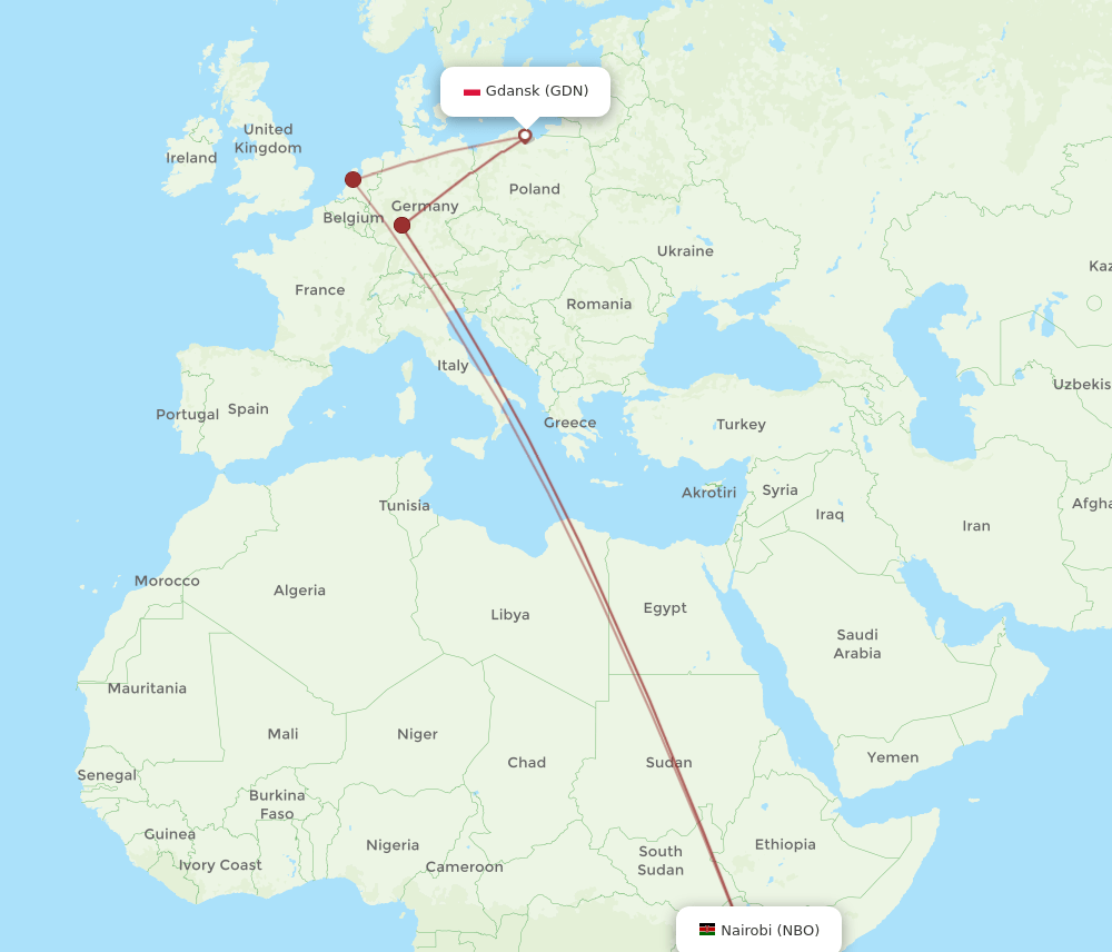 GDN-NBO flight routes