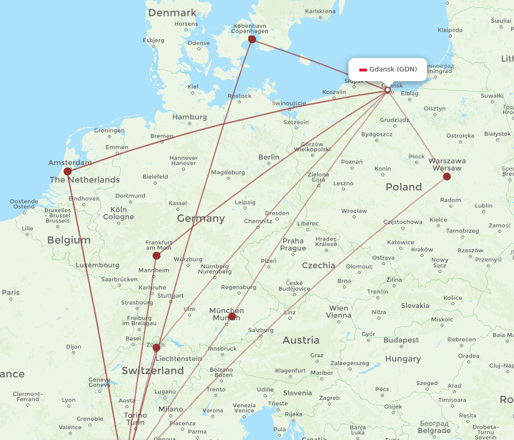 GDN to NCE flights and routes map