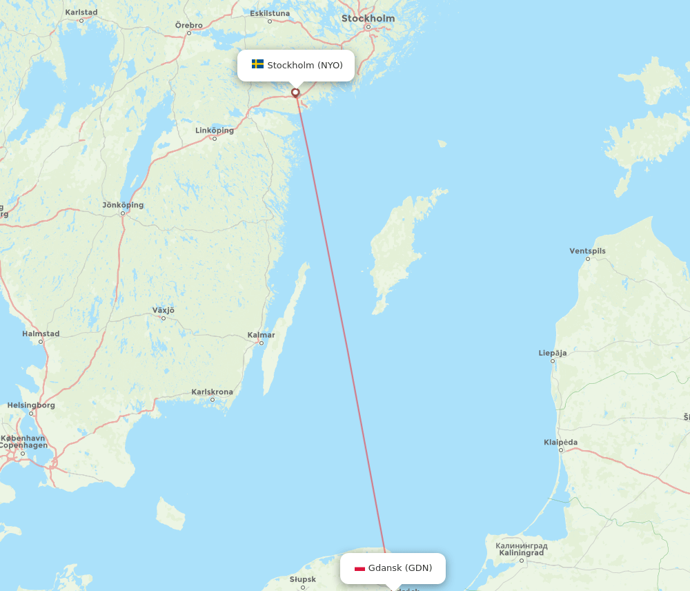 Gdansk - Stockholm route map and flight paths