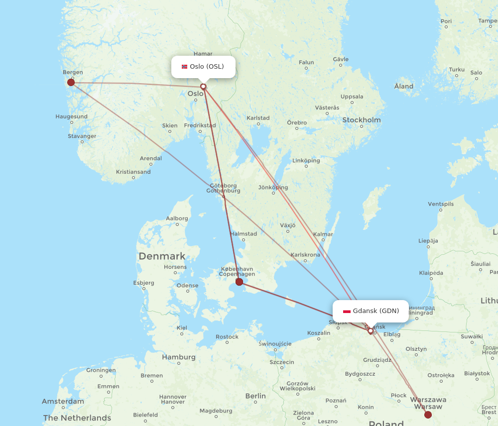 GDN to OSL flights and routes map